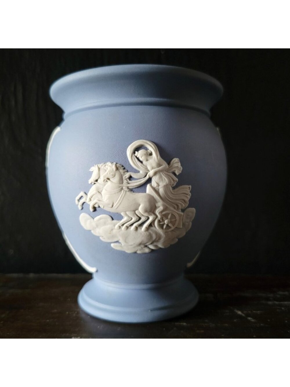Vintage Wedgwood Jasperware Blue Vase Neoclassical Motif Small Posy Pot Vase